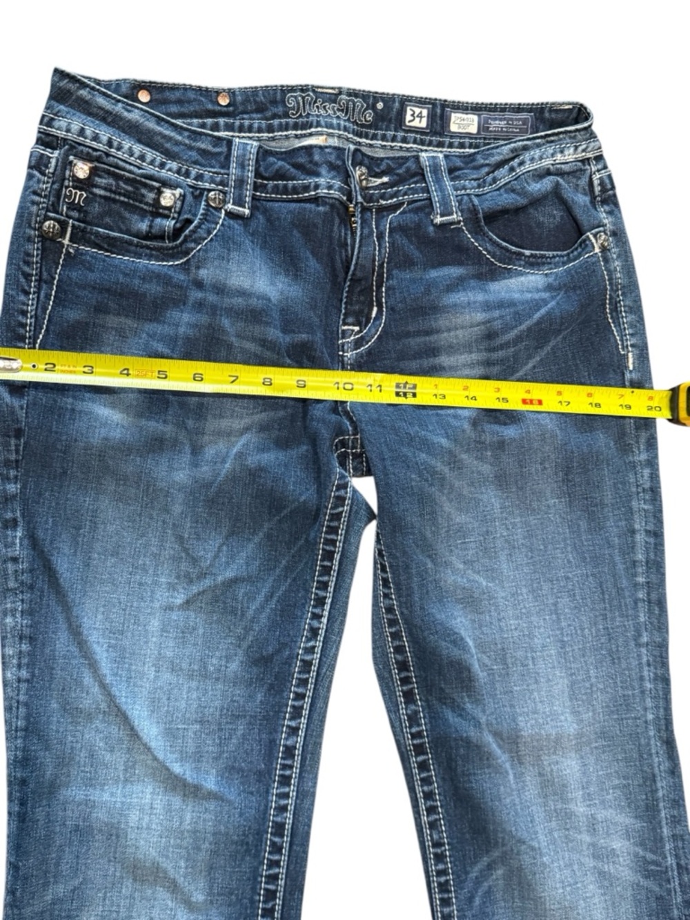 Miss Me Blue Stretch Denim Bootcut Jeans with Silver Embroidered Wing Pockets 34 - Picture 7 of 16